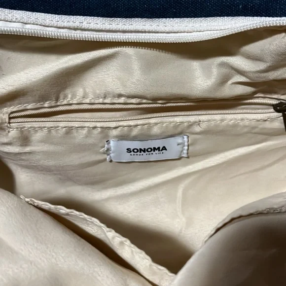 Sonoma Blue and White Striped Tote Bag with Leather Handles - Picture 5 of 5